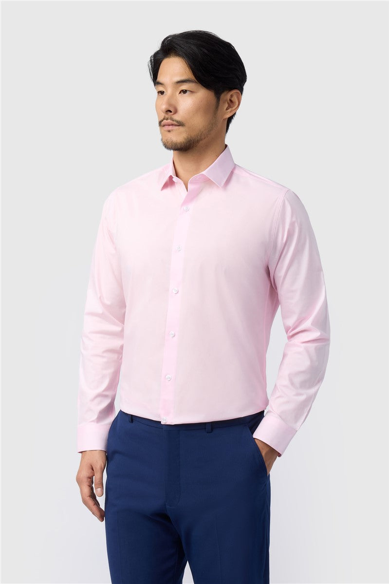 Limehaus Tailored Fit Pink Stretch Single Cuff Shirt